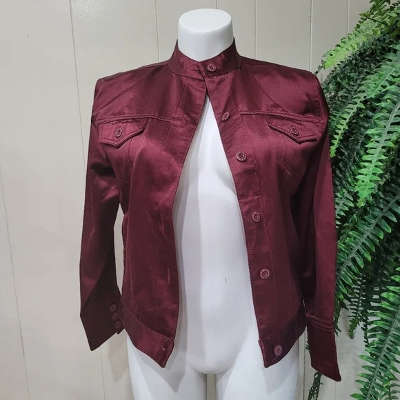Bill Blass Maroon Sz M Jacket w/pockets - Picture 2 of 15